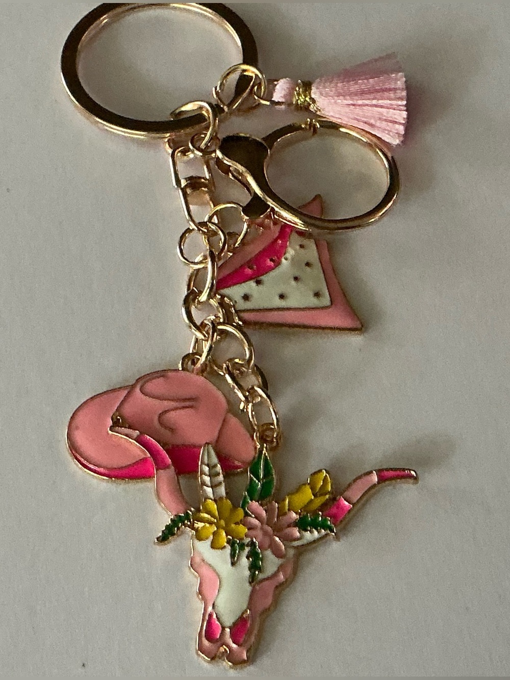 Pink Floral Bull Skull Keychain - Women's Accessory
